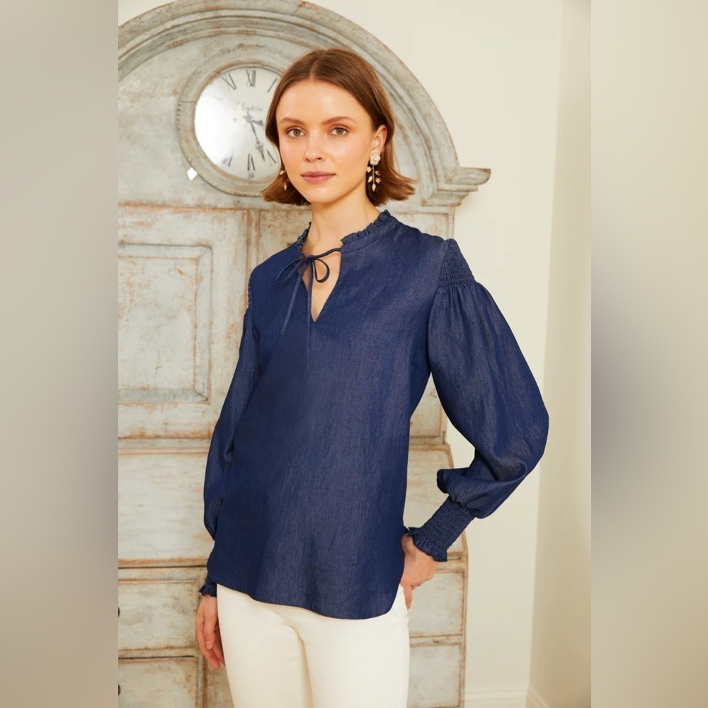 Charlotte Brody SAFFRON BLOUSE - CHAMBRAY Cotton Tencel Blue Size S
